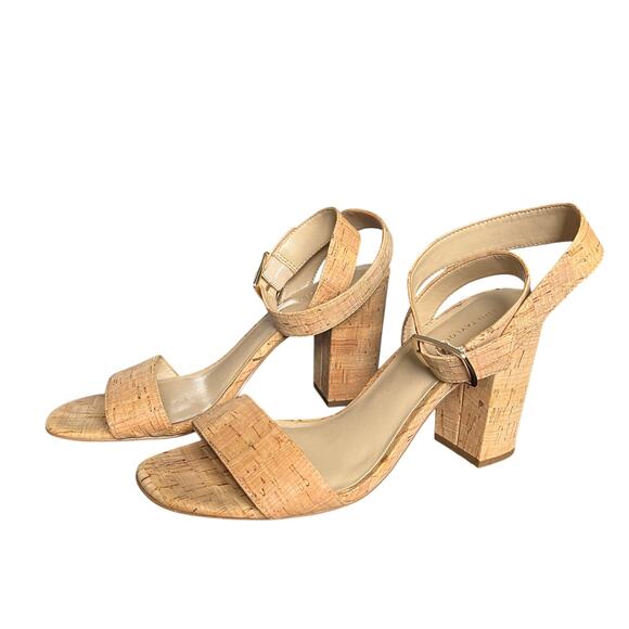 Ann Taylor Leda Natural Cork Block High Heel Sandal Size 8 1/2 - Picture 4 of 10